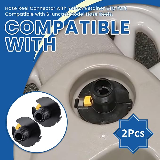 2Pcs Hose Reel Connector with Yellow Retainer Clip Part Compatible with S-uncast Model Hose Reels (2)