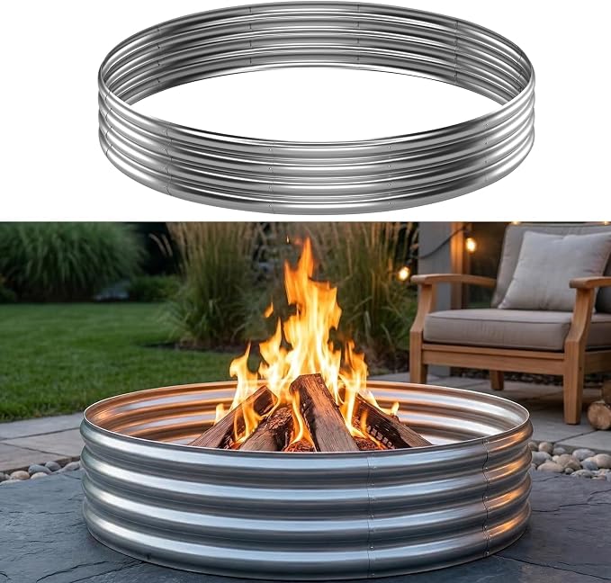 Fire Pit Ring for Outside Wood Burning, 36in Outdoor Fire Pit, Heavy Duty Steel Burn Pit for Backyard, Camping, Bonfire, Modern Style Large Metal Fire Pit Ring
