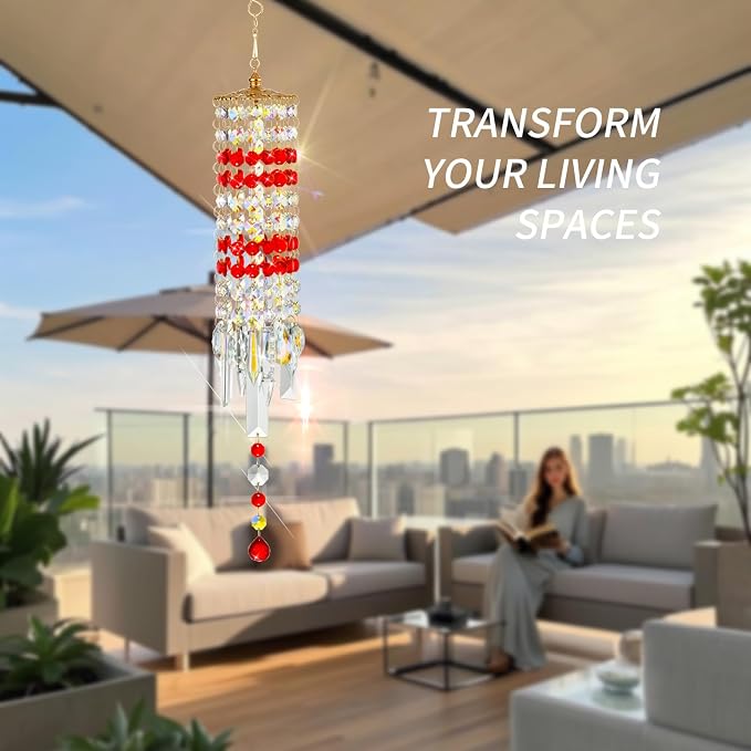 Crystal Wind Chimes Rainbow Suncatcher for Window, Garden, Patio Decor | K9 Crystal Suncatcher, 22 Inches, Creates Rainbows Indoors/Outdoors, Ideal For Gifting, Rose Gold Hooks, Porch/Balcony