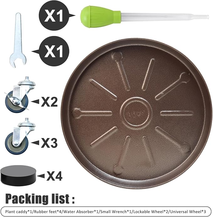 1 Pack 14.6 Inch Metal Plant Caddy With Lockable Wheels,Plant Stand Dolly for Heavy Planter,Wheeled Planter Saucer Tray,Rolling plant stand,Heavy-Duty Plant Caddy for Indoor and Outdoor(Copper)