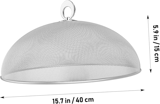 Hemoton Stainless Steel Mesh Dome Food Cover Protector, Round Mesh Screen Food Tent for Kitchen, Outdoor, Picnic, Reusable, Large, Black, 15.7-Inch (Silver L)