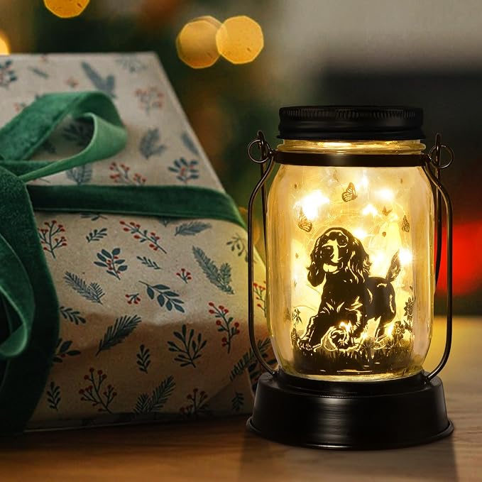 kyoryuger Cocker Spaniel Dog Gifts for Women/Men Cocker Spaniel Solar Lanterns Birthday Dog Lovers Lantern Pet Loss Dog Memorial Lights Solar Garden Decoration for Yard, Patio,Backyard,Porch Torches