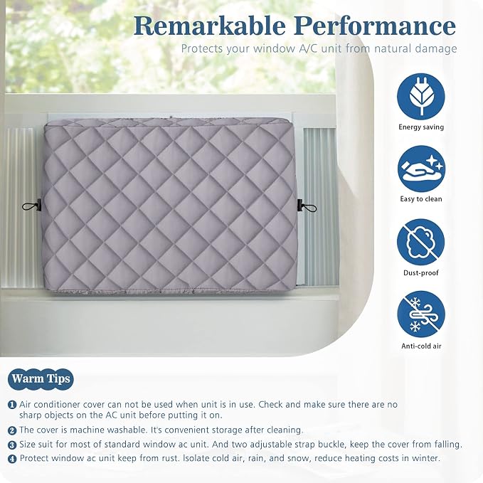 COSFLY Window Inside AC Covers, Air Conditioner Cover, 17”L x 13”H x 3.5”D | For Indoor, Double Insulation, All-Weather Draft Protection, Elastic Drawstring, Blue