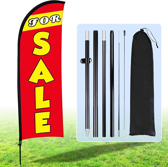 Buryeah 7 x 5.4ft Sale Feather Flag Large Sale Sign Flag Sign with Pole Kit Huge Banner Flag with Rope for Retail Store Outside Garden Business Advertising(Red)