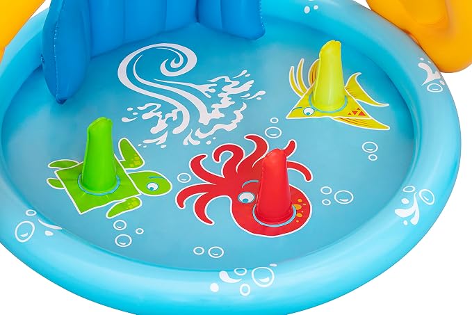 Bestway Seashapes Splash Pad | Baby Sensory Water Pool, with Backrest, Sunshade and Games, 6 Months +