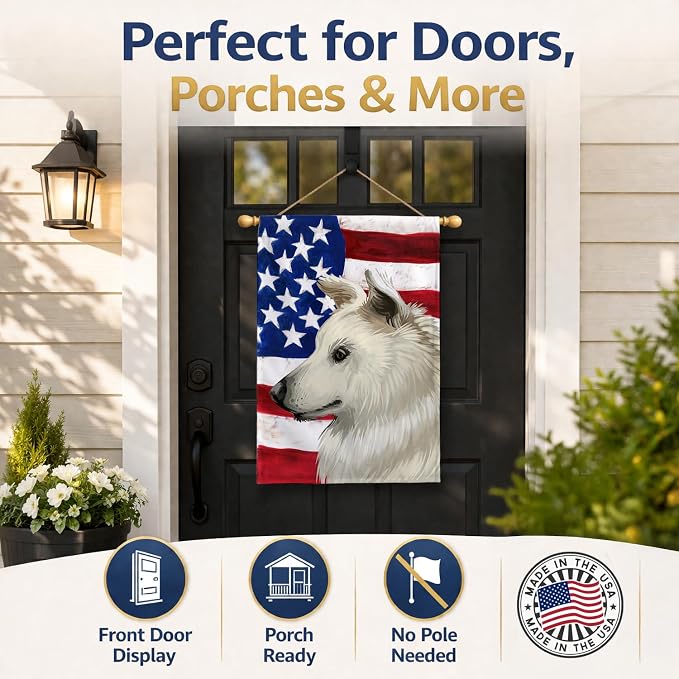 Caroline's Treasures CK6496CHF Cretan Hound Dog American Flag House Flag Large Porch Sleeve Pole Decorative Outside Yard Banner Artwork Wall Hanging, Polyester, House Size, Multicolor