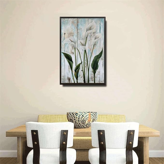 Metal Sign Tin Sign Vintage Wall Art Vintage Peace Lilies Tin Sign for Shabby Chic Style Green Stem Displays and Corrosion Resistant A Tin Signs for Women for Pub 6×8 Inches with Metal Frame
