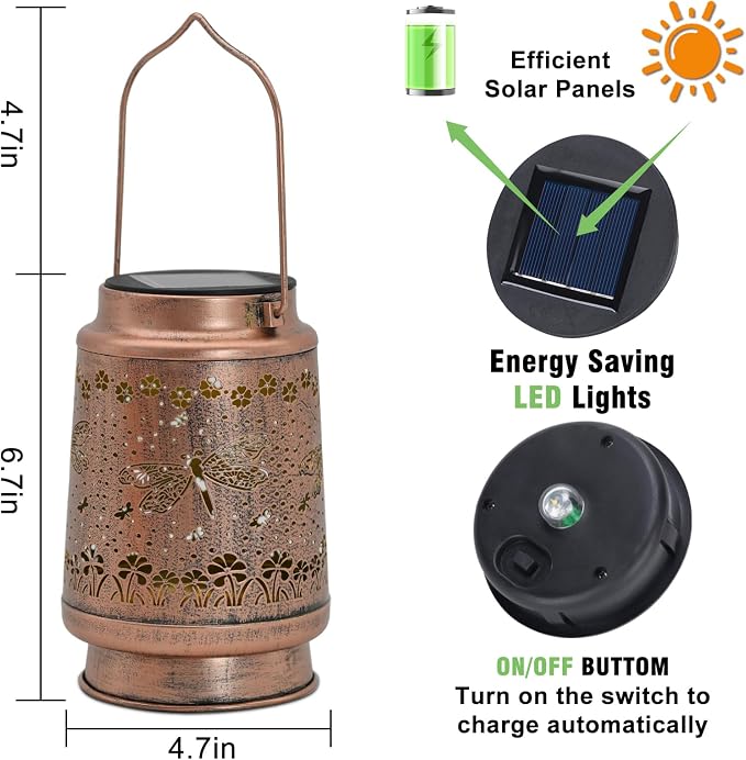 2Pack Solar Lights Dragonfly Solar Lanterns Outdoor Waterproof - Garden Decor Birthday Gifts for Women Mom Grandma Hanging Decoration Outside for Yard, Patio, Backyard, Porch