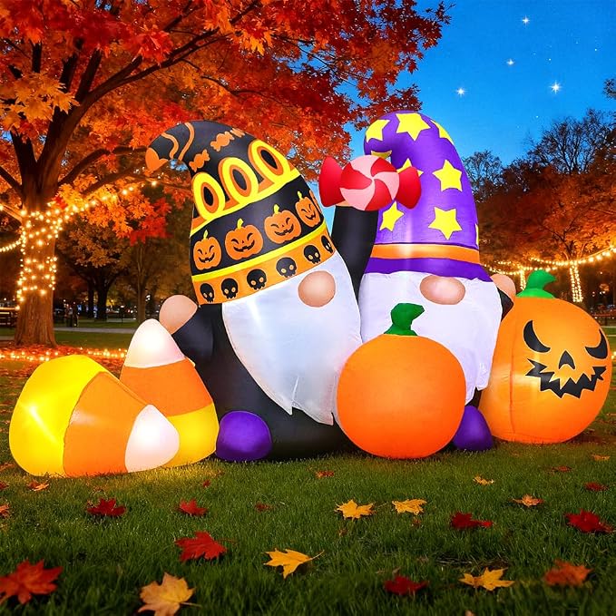6FT Thanksgiving Inflatable Decoration, Built in LED Lights Blow Up Gnomes with Pumpkin/Sugar Decorations for Thanksgiving Party, Indoor, Outdoor, Garden, Yard Lawn Décor