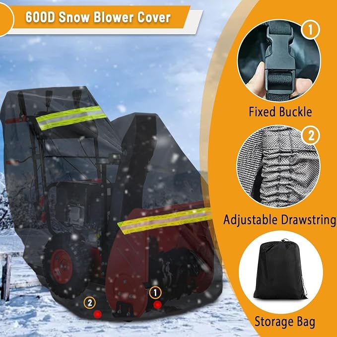 Chikia 600D 24-32 inch Snowblower Cover, 2-3 Snow blower Compatible with Toro,Ariens,EGO,C ubCadet,Troy-Bilt,Craftsman Ryobi Waterproof Outdoor with Windproof strap,Two Vents