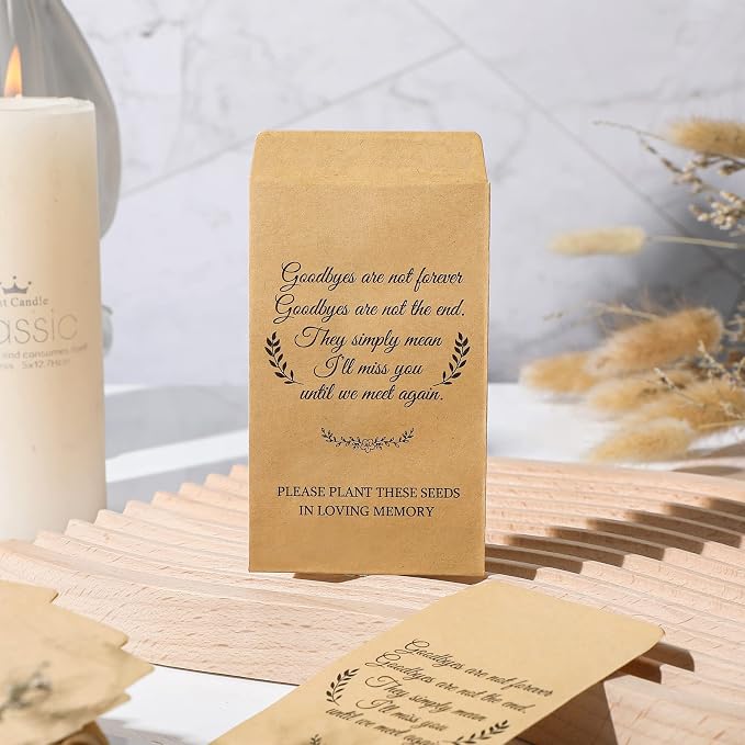 Fumete 120 Pack Memorial Seed Packets Bulk Memorial Day Coin Envelopes Kraft Small Celebration of Life Funeral Favors for Guests Veterans Day Sentimental Funeral Service Gift, 3.9 x 2.4 Inch