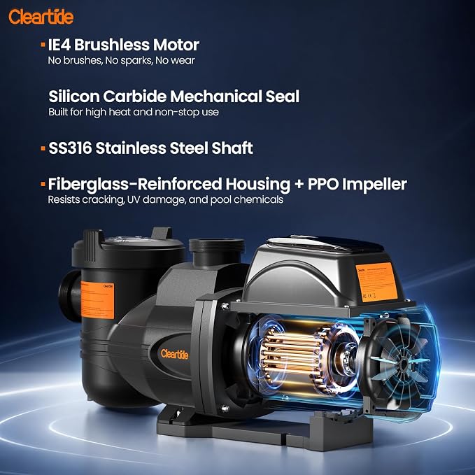 Cleartide Smart Variable Speed Pool Pump 2 HP, 220-240V AC, In-Ground/Above Ground Swimming Pool Pump With Smart Life APP Control, Energy Saving and Ultra Quiet