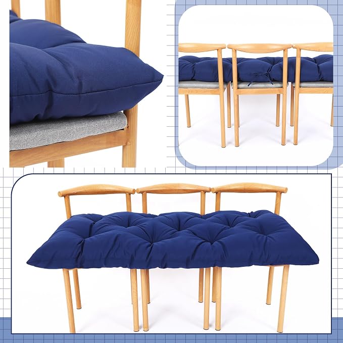 Wenqik Outdoor Bench Cushion 36 x 14 x 4 Inch Waterproof Patio Swing Cushion with Removable Zippered Cover Adjustable Ties Seat Pad for Porch Bench Garden Loveseat (Navy Blue, Classic)