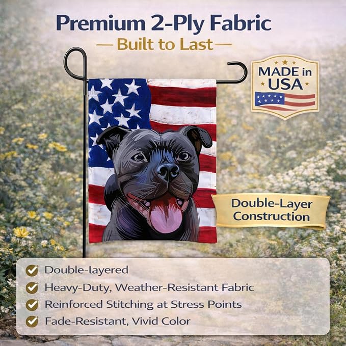 Caroline's Treasures CK6724GF Staffordshire Bull Terrier American Flag Garden Flag Mailbox Flag Decorative Yard Flag Banner Outside Patio Artwork Yard Flower Beds, Garden Size, Multicolor
