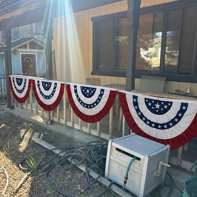 American Bunting Flags Outdoor 3x6 ft, Heavy Duty Embroidered Flag Buntings for Outside Use, Patriotic Bunting Banner US Pleated for 4th of July 250th Anniversary