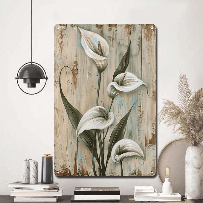 Metal Sign Tin Sign Vintage Wall Art Peace Lily Vintage Tin Sign for Rustic Wall Art Shabby Chic Elegance and Corrosion Resistant Alum Funny Bathroom Wall Decor for Home Decor 12×16 Inches