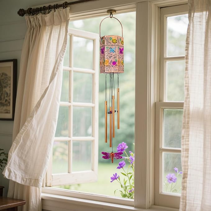 Dragonfly Solar Wind Chimes for Outside, Solar Lantern Outdoor Waterproof Lights for Home Garden Yard Decor, Birthday Gifts for Mom Grandma Women