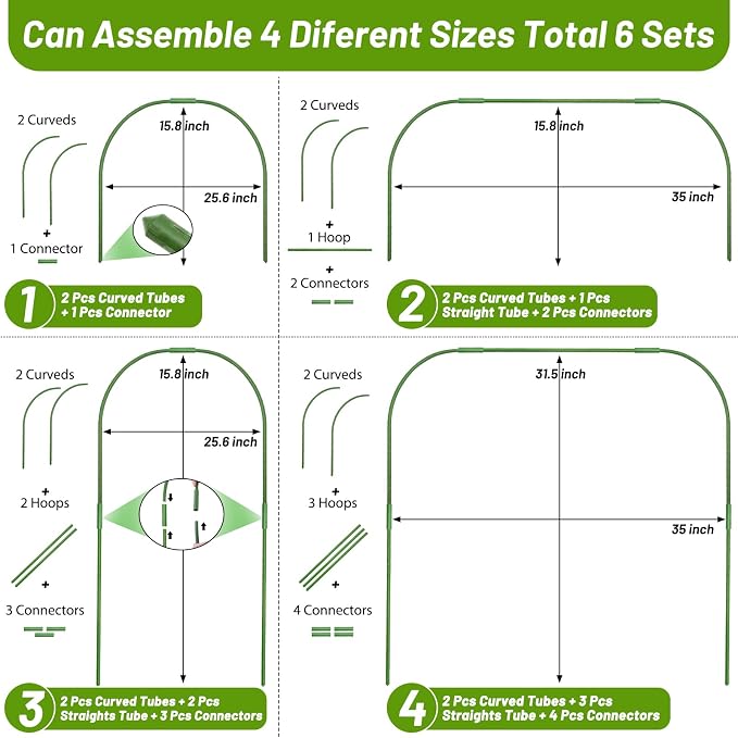 Cludoo 67pcs Garden Mesh Netting Kit,6 Sets Wide Garden Hoops with 10x20 ft Garden Covers Bird Netting& 12 Clips, Garden Protection for Raised Beds Greenhouse Vegetable Plants Flowers Animals