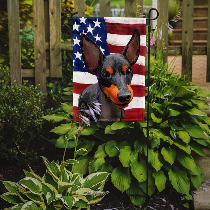 Caroline's Treasures CK6515GF English Toy Terrier American Flag Garden Flag Mailbox Flag Decorative Yard Flag Banner Outside Patio Artwork Yard Flower Beds, Garden Size, Multicolor