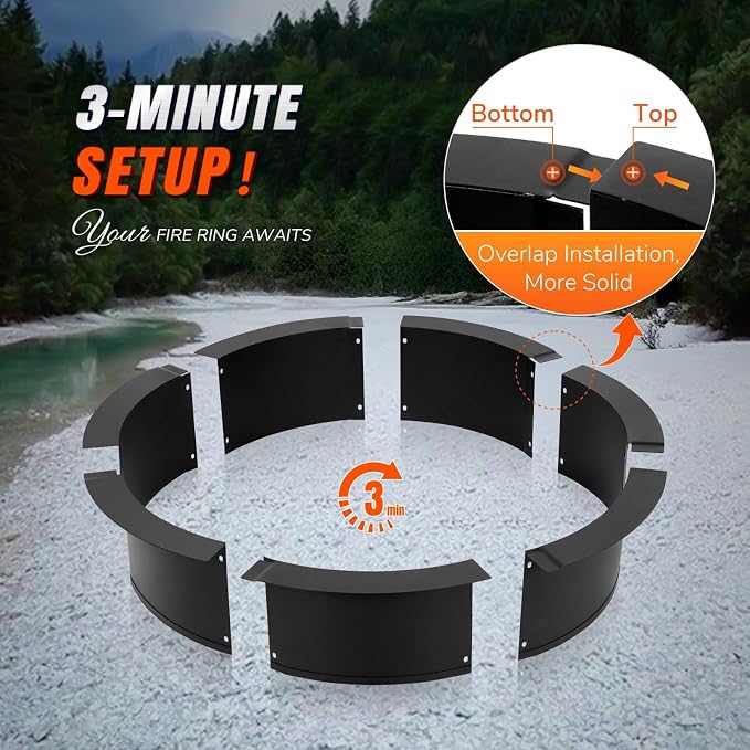 INNOSTAGE 28 Inch Fire Pit Ring (33 Inch Outer), Heavy Duty Steel Fire Ring for Outside, Large Round Fire Pit Insert, DIY Camping Fire Ring, Above or In-Ground, Black Carbon for Backyard Patio Bonfire