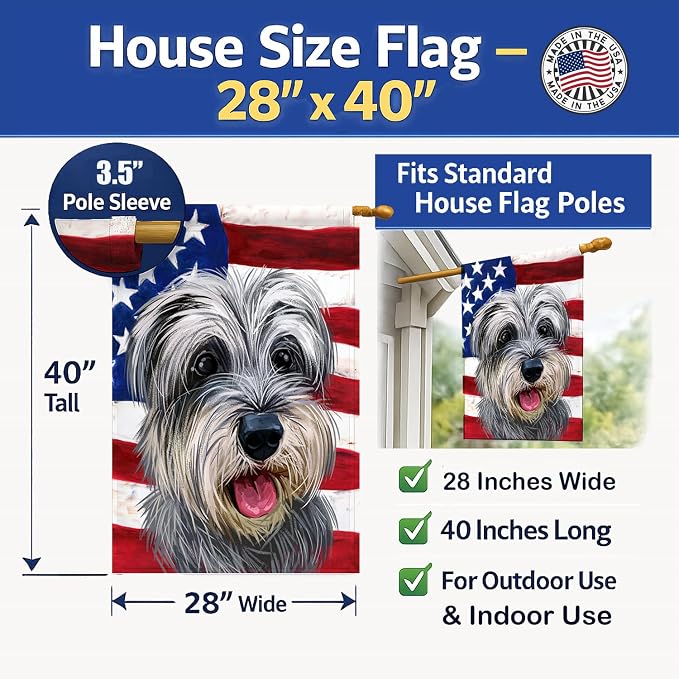 Caroline's Treasures CK6619CHF Miniature Schnauzer Dog American Flag House Flag Large Porch Sleeve Pole Decorative Outside Yard Banner Artwork Wall Hanging, Polyester, House Size, Multicolor