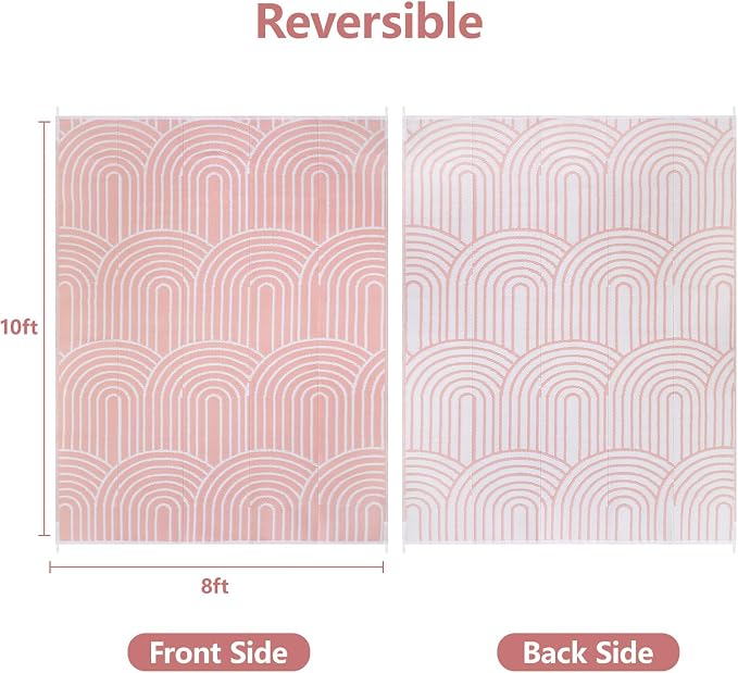Anidaroel Rainbow Patio Rugs Outdoor 8’X10’ Waterproof, Reversible Camping Rug for Outside RV, Portable Plastic Straw Outdoor Area Rug for Backyard, Garden, Pool Deck (Pink, 8‘X10')