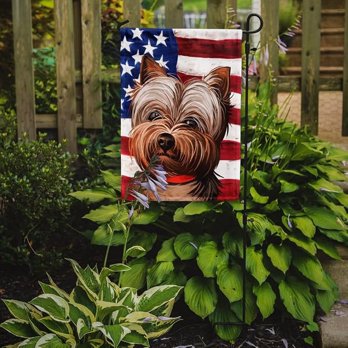 Caroline's Treasures CK6760GF Yorkshire Terrier American Flag Garden Flag Mailbox Flag Decorative Yard Flag Banner Outside Patio Artwork Yard Flower Beds, Garden Size, Multicolor