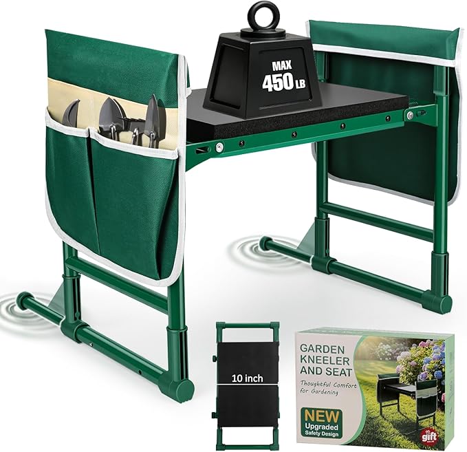 Garden Kneeler and Seat for Seniors – Heavy Duty Anti-Tip Gardening Stool with Widened Thick Soft Kneeling Pad, Foldable Garden Bench with Sturdy Handles, Gardening Gifts for Women Men Mom (Green)