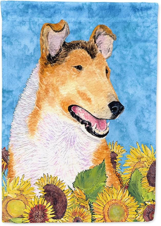 Caroline's Treasures SS4239GF Collie Smooth in Summer Flowers Garden Flag Mailbox Flag Decorative Yard Flag Banner Outside Patio Artwork Yard Flower Beds, Garden Size, Multicolor