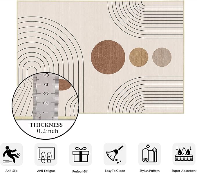 Boho Rug 4x6 Modern Geometric Minimalist Abstract Area Rug for Living Room Neutral Beige Mid Century Modern Contemporary Machine Washable Non-Slip Printed Low-Pile Carpet Dining Room Bedroom Office
