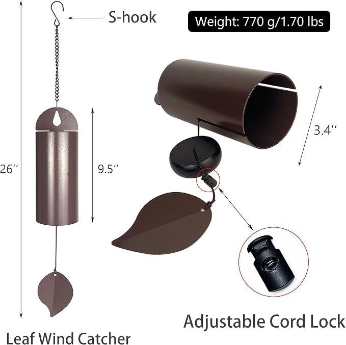 Deep Tone Wind Chimes for Outside, 26-Inch Memorial Serenity Bell | Sounds Like Church Bells, Mute Mode, Large Hanging Bell, Heavy Duty Steel, Garden or Patio Décor