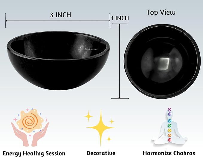 Black Obsidian Crystal Bowl - 3 Inch Decorative Bowls for Room and Home Decor - Gemstone Healing Crystals for Elegant Display, Positive Energy Balance and Gift