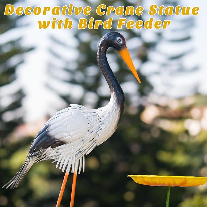 38" Garden Statue Large Outside Egret Sculpture Outdoor Decor | Metal Bird Yard Art Patio Decoration Lawn Ornaments Windproof Backyard Pond Porch Pool Deck Landscape Bird Lover Gift