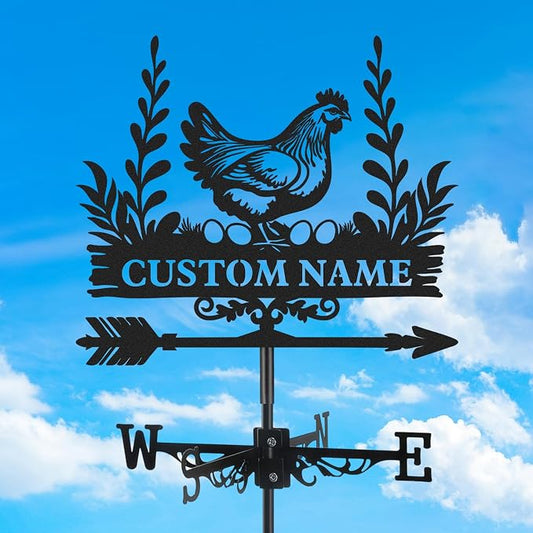 Personalized Metal Weather Vane, Custom Name Weathervane, Chicken Coop Signs, Weather Vanes for Outside, Wind Vanes for Farmhouse Yard Shed Decor, Housewarming Gifts Color02