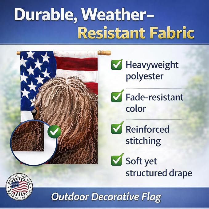 Caroline's Treasures CK6719CHF Spanish Water Dog American Flag House Flag Large Porch Sleeve Pole Decorative Outside Yard Banner Artwork Wall Hanging, Polyester, House Size, Multicolor