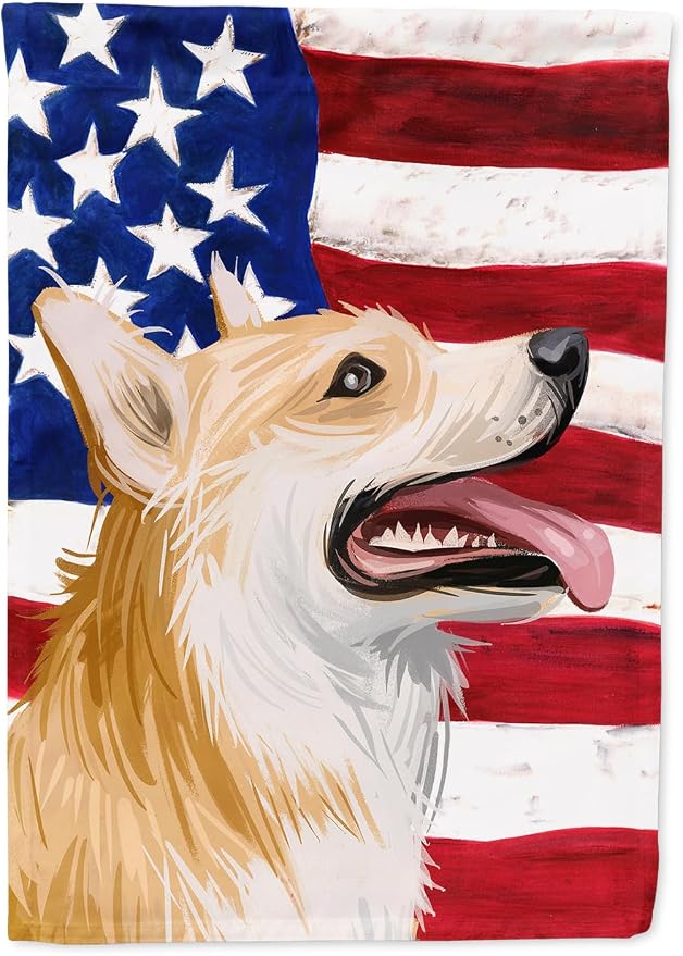 Caroline's Treasures CK6751CHF Pembroke Welsh Corgi American Flag House Flag Large Porch Sleeve Pole Decorative Outside Yard Banner Artwork Wall Hanging, Polyester, House Size, Multicolor