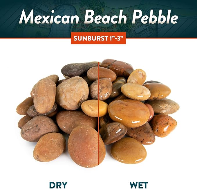 Southwest Boulder & Stone Mexican Beach Pebbles | 20 Pounds of Smooth Unpolished Stones | Hand-Picked, Premium Pebbles for Garden and Landscape Design | Sunburst, 1 Inch - 3 Inch