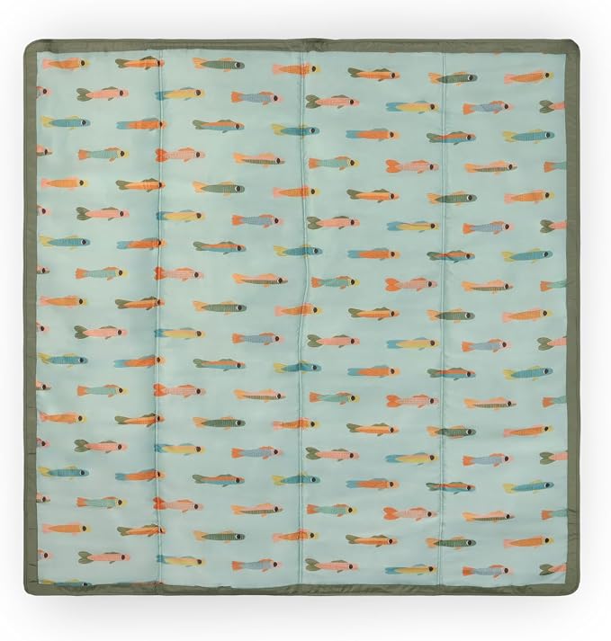Little Unicorn 5'x10' XL Outdoor Family Picnic & Beach Blanket | Durable & Water-Resistant Fabric | Compact Fold & Easily Wipes Clean | Zipper Pocket (Minnow Pond)