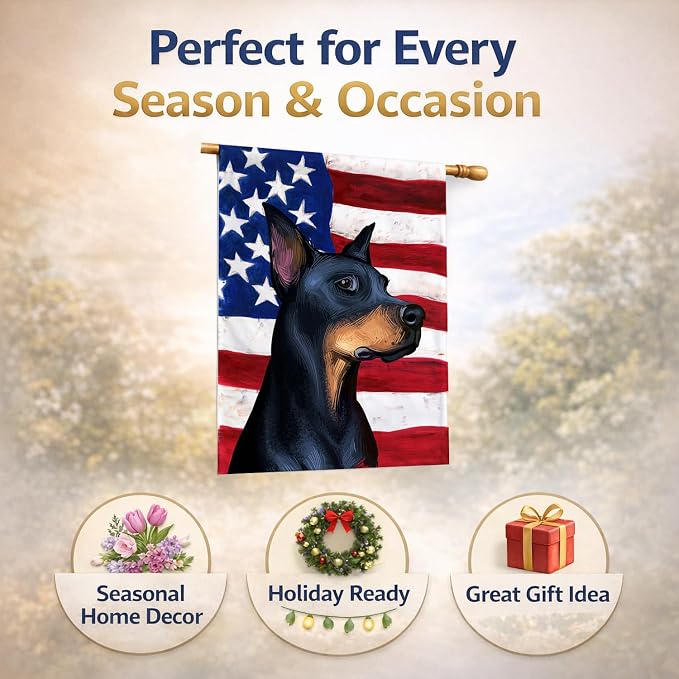 Caroline's Treasures CK6504CHF Doberman Pinscher Dog American Flag House Flag Large Porch Sleeve Pole Decorative Outside Yard Banner Artwork Wall Hanging, Polyester, House Size, Multicolor