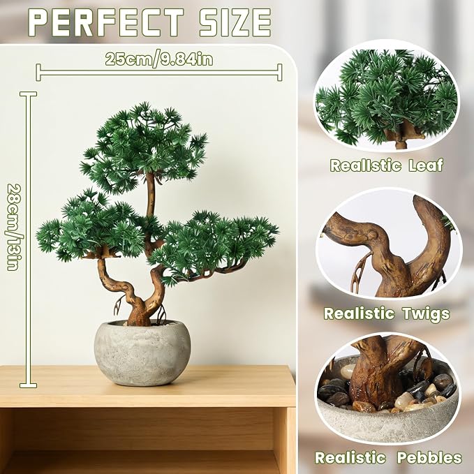 TOARTi Artificial Bonsai Tree Potted Plant with Pot, 11" Tall Small Fake Potted Faux Plant Desk Decor, Realistic Decorative Plants Indoor Shelf Decor for for Home Bedroom Bathroom Office Desk