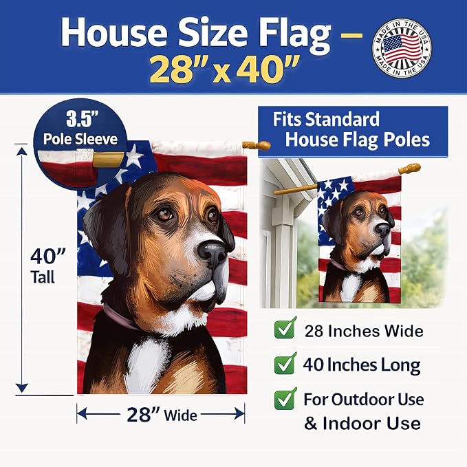 Caroline's Treasures CK6414CHF Austrian Black and Tan Hound American Flag House Flag Large Porch Sleeve Pole Decorative Outside Yard Banner Artwork Wall Hanging, Polyester, House Size, Multicolor