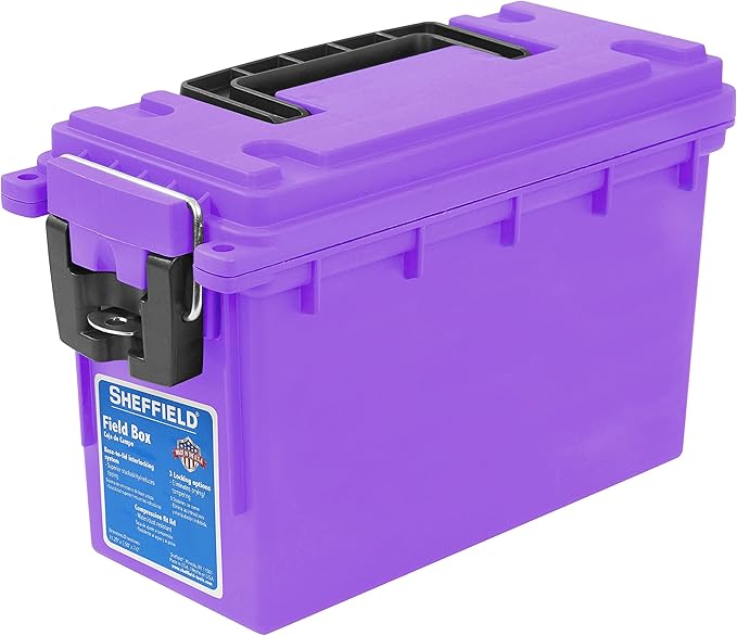 Sheffield Ammo Box Made in USA, Stackable Lockable Ammo Storage Box, Purple | Lockable Storage Box, Water and Dust Resistant Dry Box, Secures Hunting Gear, Gun Accessories, Supplies, and Bullets