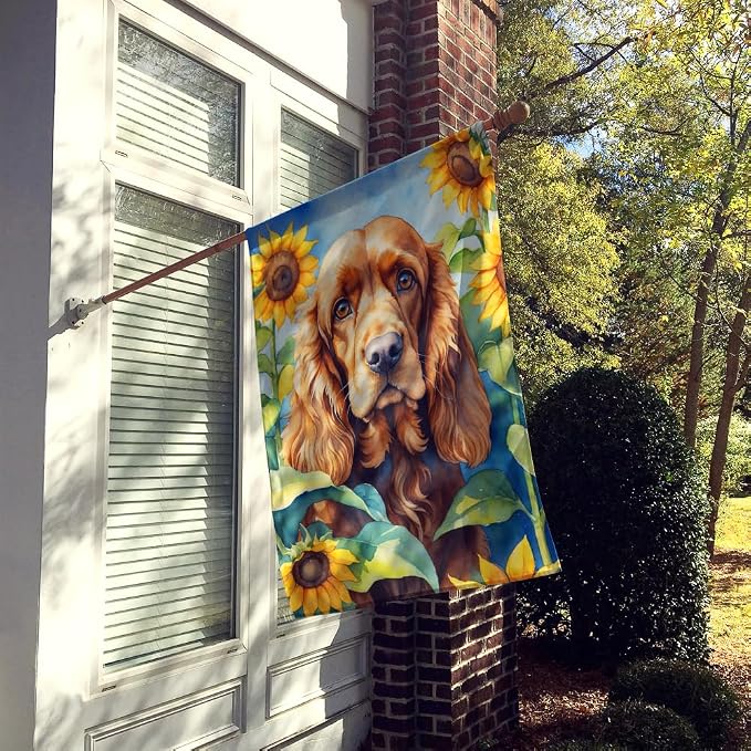 Caroline's Treasures DAC6059CHF Cocker Spaniel in Sunflowers House Flag Large Porch Sleeve Pole Decorative Outside Yard Banner Artwork Wall Hanging, Polyester, House Size, Multicolor