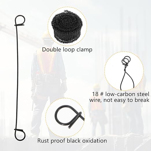 1200Pcs Wire Tie Rebar 6" Double Loop Reinforcing Steel Bar Ties 16 Gauge with 2 Wire Twister Tools & Gloves for Concrete Construction, Gardening & Fencing