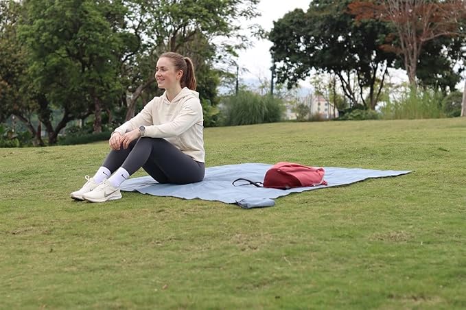 Outdoor Pocket Blanket, 55"x60" Waterproof Foldable Compact Small Picnic Blanket, Ultralight Tarp for Camping, Festival, Beach, Hiking, Backpacking, Travel, Stakes Included (Grey)