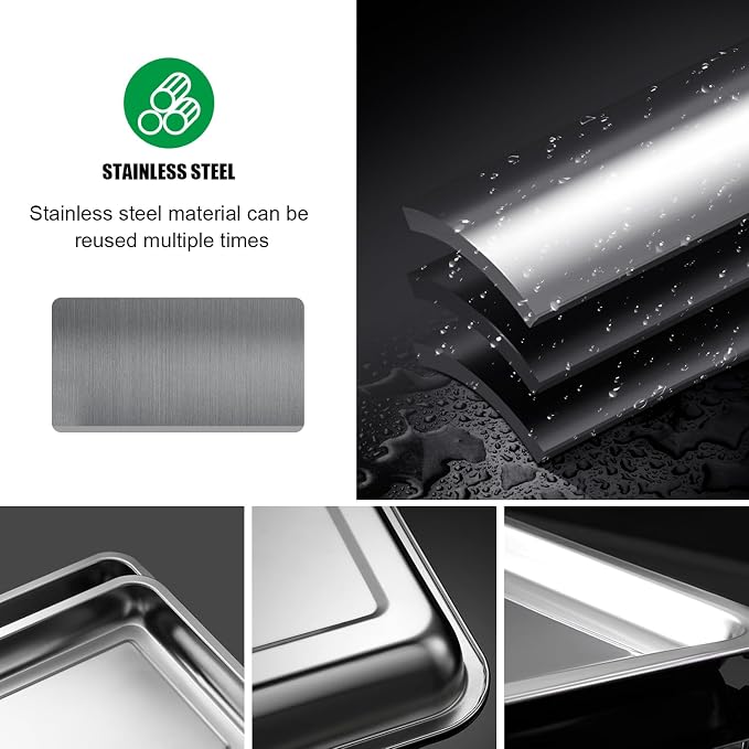RooTrimmer 10 Pack Stainless Metal Trays, Stainless Steel Seed Starter Carry Tray for Nursery Seedling Pots Water Collection Transplantation (10.63 inch×14.17 inch, 1.18" Height)