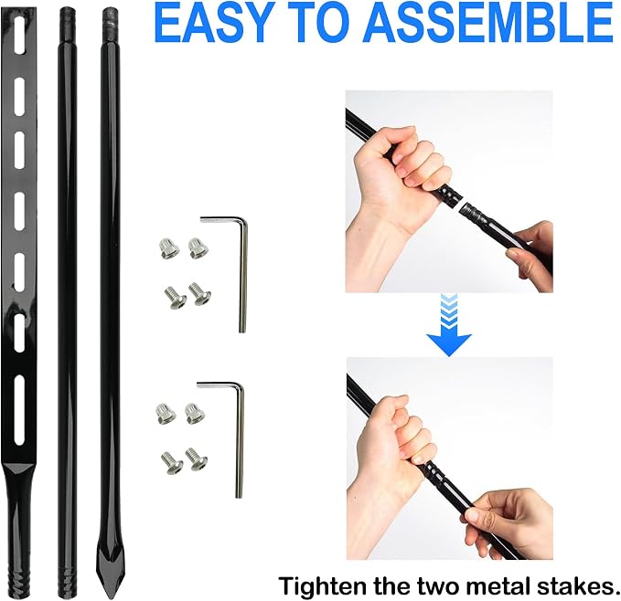Heavy Duty Metal Sign Stakes with Mounting Hardware, Black Steel, 52 Inch Length, Ground Post for Yard Signs, 2 Pack