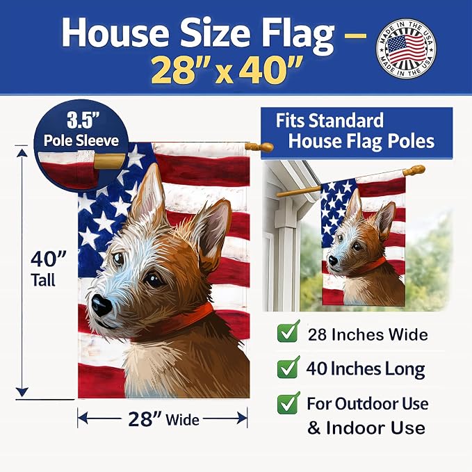 Caroline's Treasures CK6659CHF Portuguese Podengo Dog American Flag House Flag Large Porch Sleeve Pole Decorative Outside Yard Banner Artwork Wall Hanging, Polyester, House Size, Multicolor