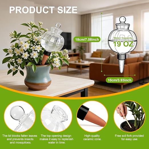 18 Oz Large Plant Watering Globes Large Self Watering Globes, Water Globes Bulbs for Indoor Outdoor Plants, Plant Water Bulbs Feeders for Watering Plants During Vacation Away Time 2-Pack