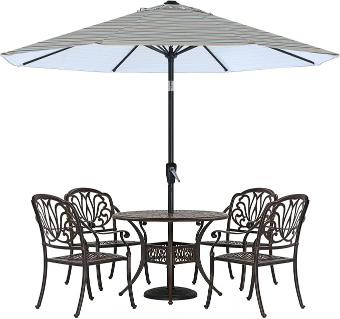 ABCCANOPY 10FT Patio Umbrella, Outdoor Waterproof Table Umbrella with Push Button Tilt and Crank, 8 Ribs UV Protection Pool Umbrella for Garden, Lawn, Deck & Backyard(Khaki Gray Stripes)